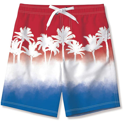 Red White Palm Tree Funny Boy Swim Trunk