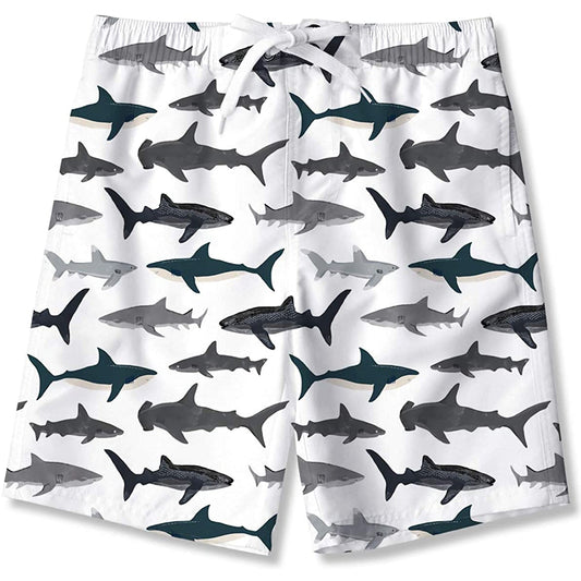 Sharks White Funny Boy Swim Trunk