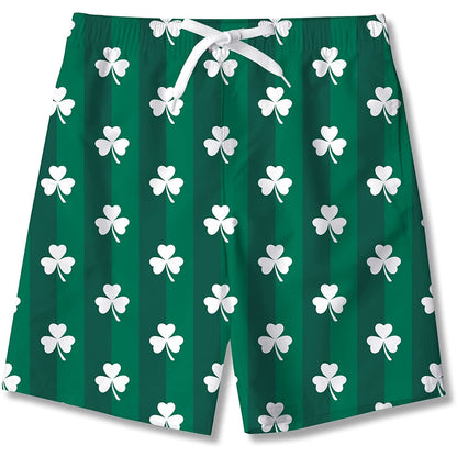 Green St Patrick's Day Shamrock Funny Boy Swim Trunk