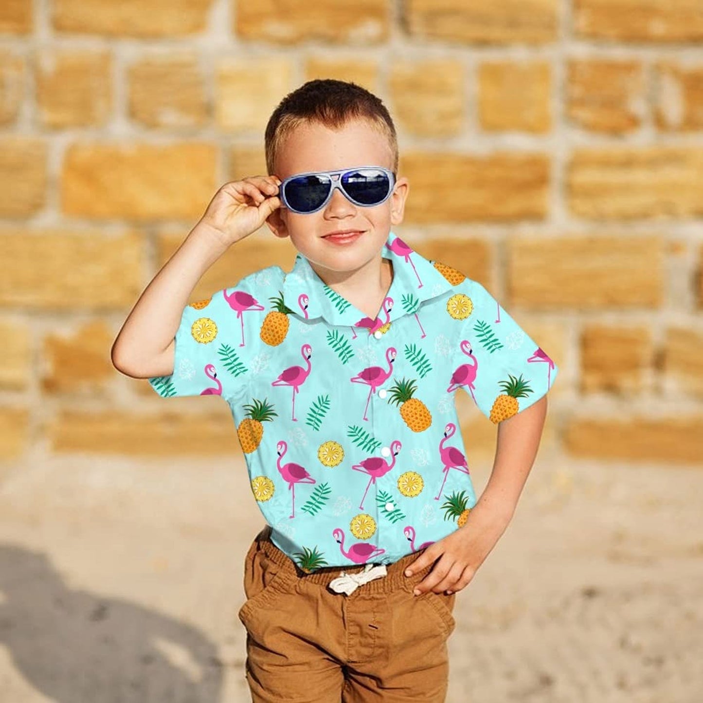 Pineapple Flamingo Light Blue Funny Toddler Hawaiian Shirt