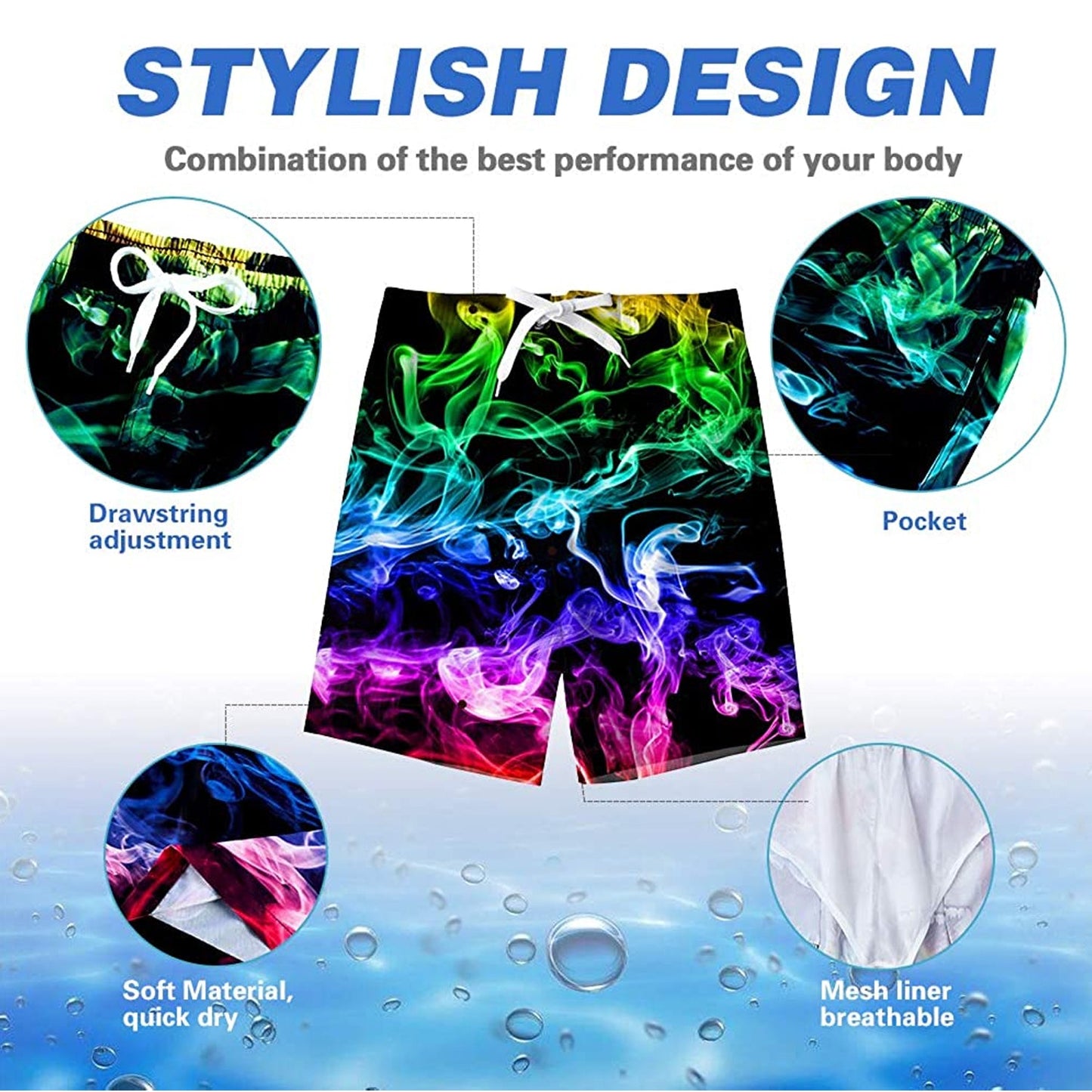 Colorful Smoke Funny Boy Swim Trunk