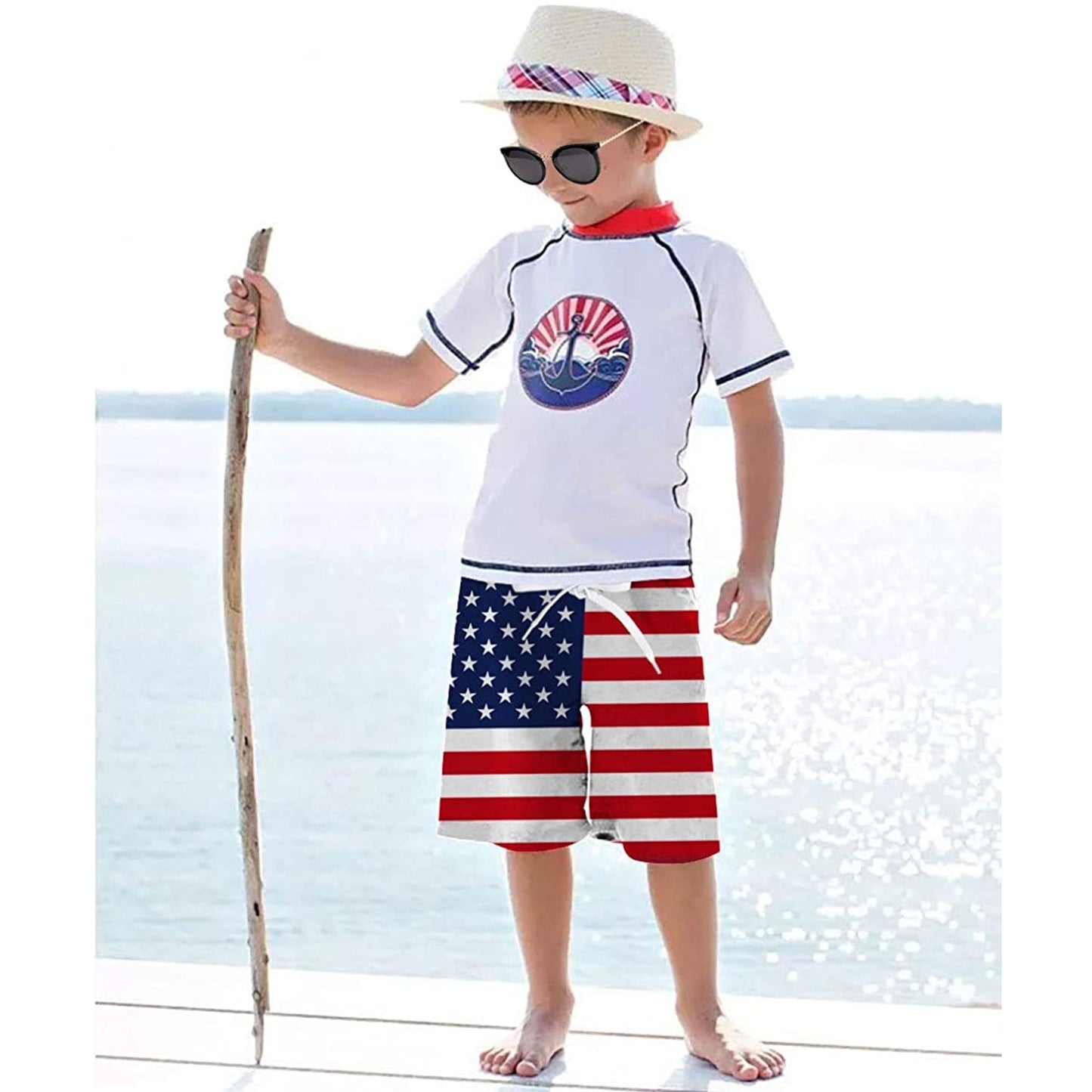 American Flag Funny Boy Swim Trunk