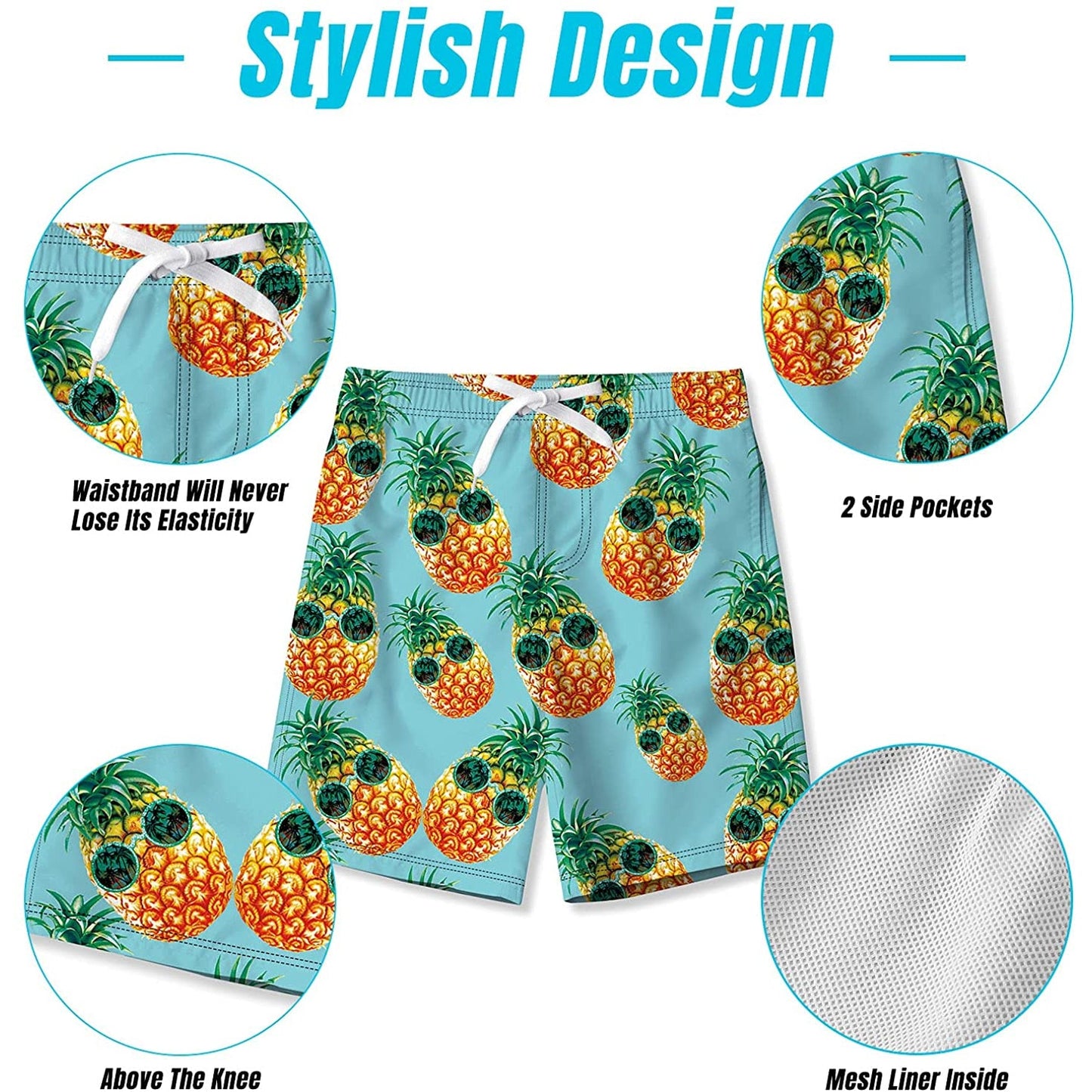 Blue Pineapple Funny Boy Swim Trunk