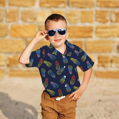 Pineapple Navy Funny Toddler Hawaiian Shirt