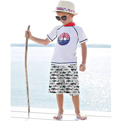 Sharks White Funny Boy Swim Trunk