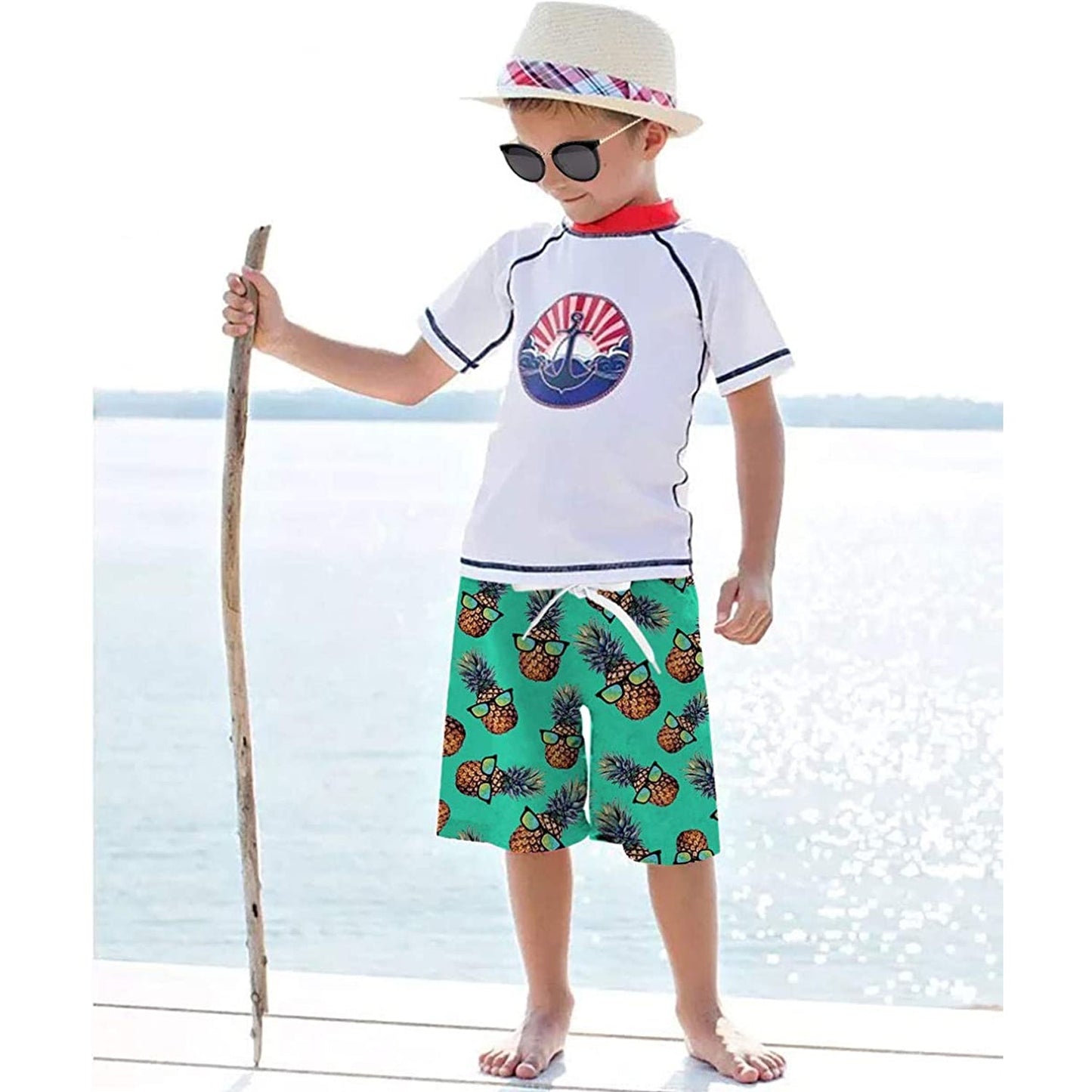 Green Sunglasses Pineapple Funny Boy Swim Trunk