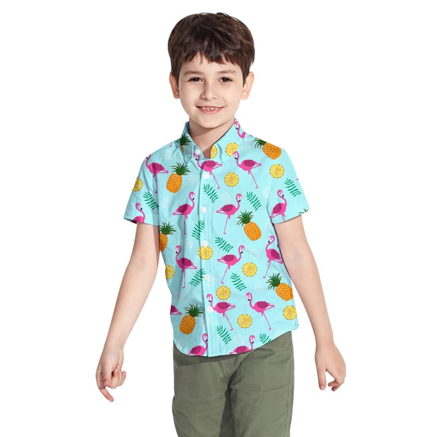 Pineapple Flamingo Light Blue Funny Toddler Hawaiian Shirt