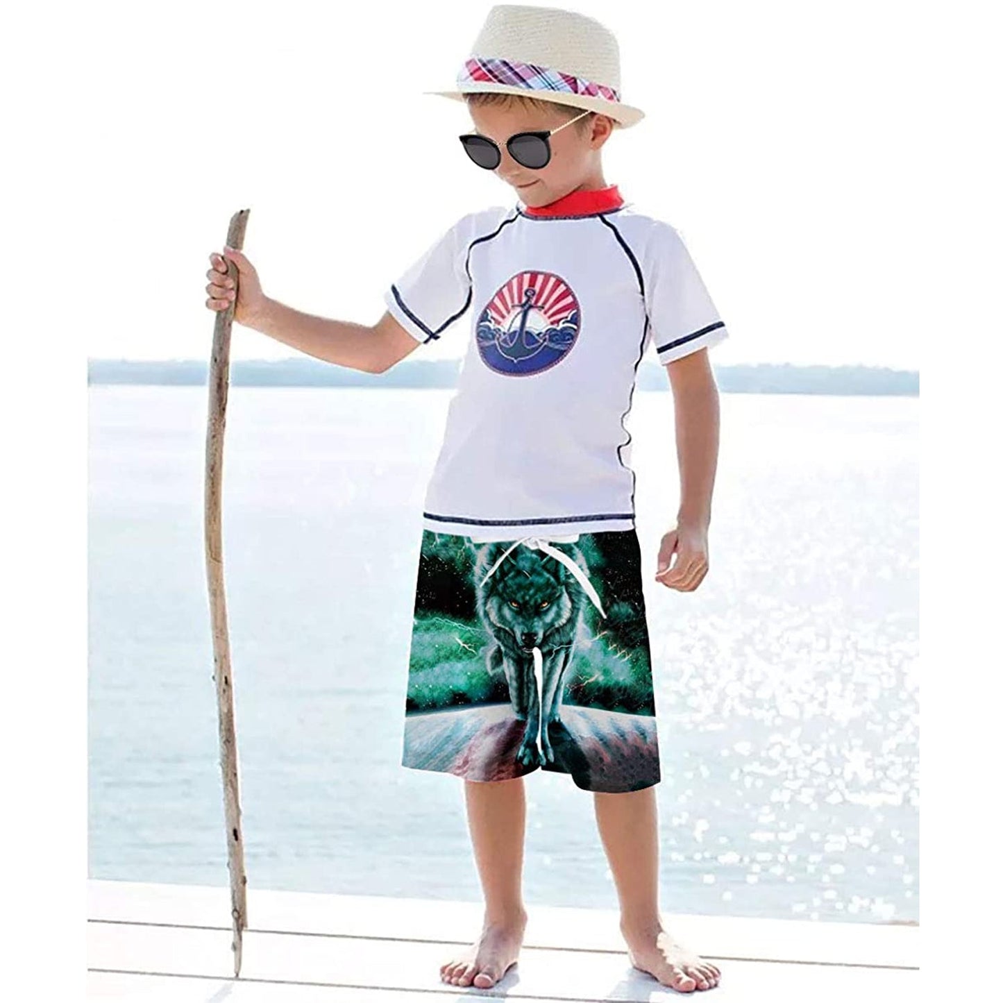 Green Wolf Funny Boy Swim Trunk